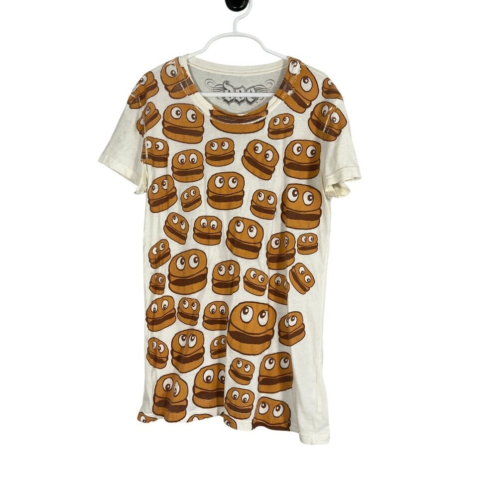 Retro Graphic Hamburger Tshirt M Tan Cartoon‎ Fast Food Streetwear Cool Unique